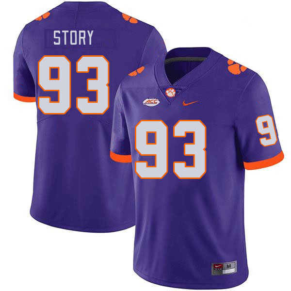 Men's Clemson Tigers Caden Story #93 College Purple NCAA Authentic Football Stitched Jersey 23PF30GO